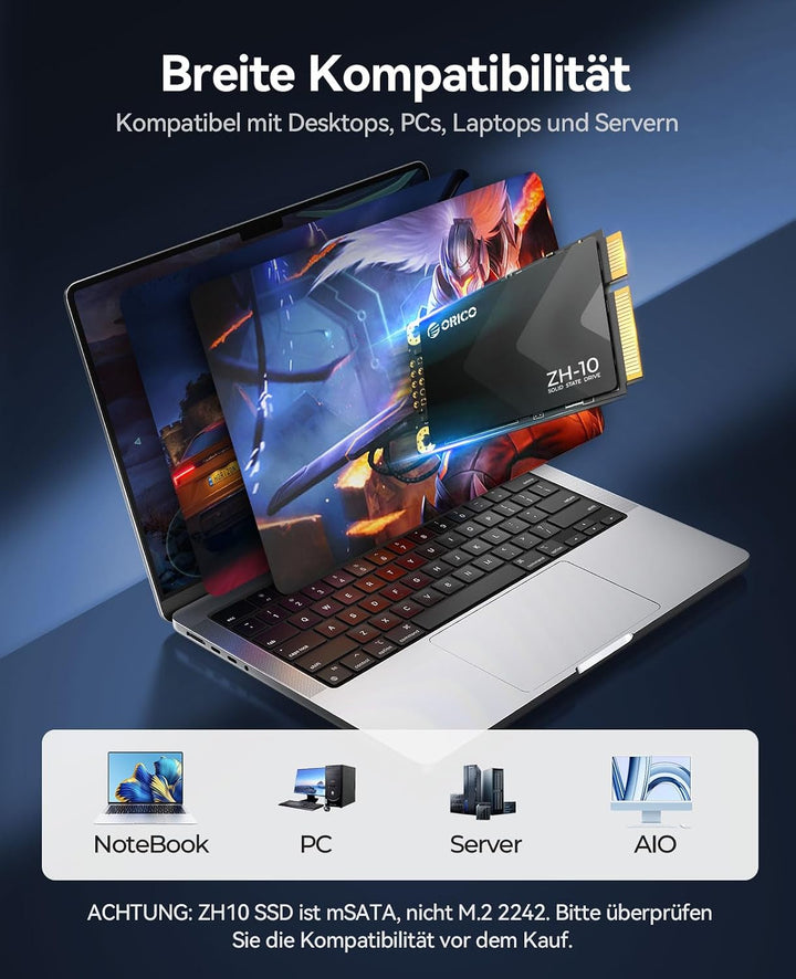 ORICO 1TB mSATA SSD SATA III, 5 Gbps 3D NAND Internes Solid State Laufwerk für Laptops Ultrabooks De