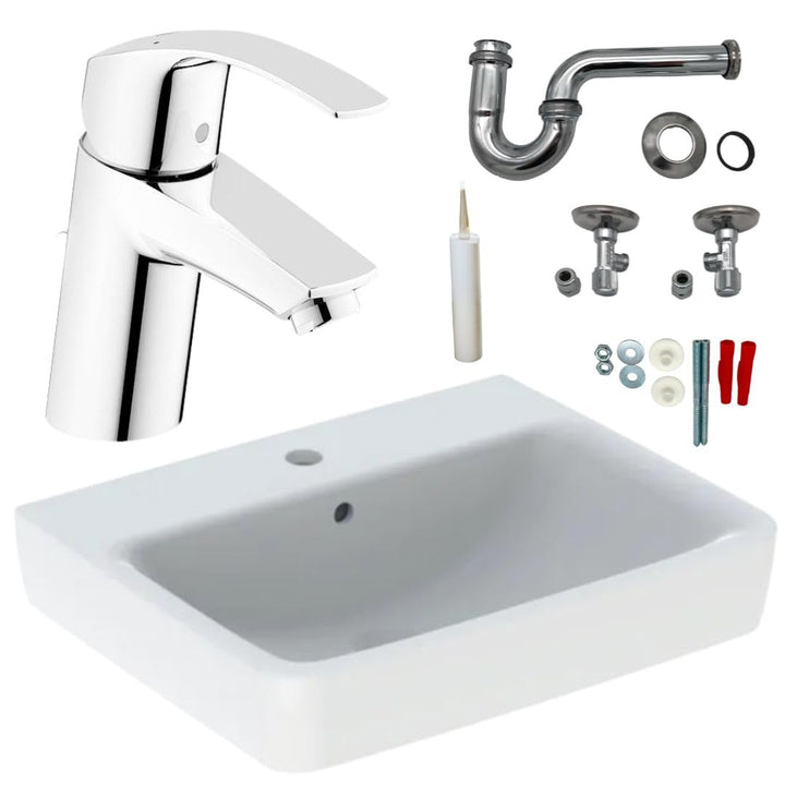 Geberit Waschtisch Waschbecken 65 cm Armatur Siphon Eckventil Komplettset