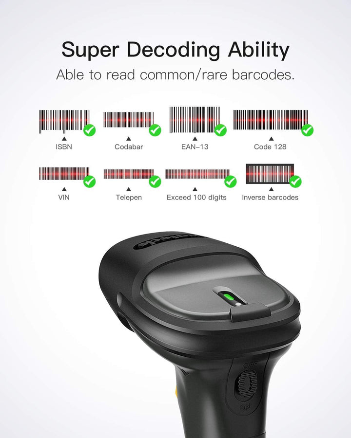 Inateck Barcode Scanner Bluetooth, 1D Wirless Barcode Scanner, 100M Übertragungsreichweite 2,4GHz, 2