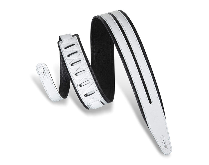 Levy's Leathers MG317DRS-BLK_WHT Gitarrengurt aus Leder, 2,5 cm, Weiss und Schwarz Weiss / Schwarz,