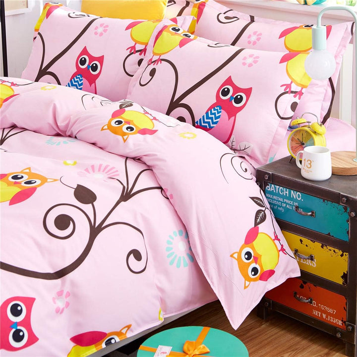 AShanlan Kinderbettwäsche 140x200 Mädchen Rosa Eule Motiv 2 Teilig Weich Microfaser Pink Owl Kinder