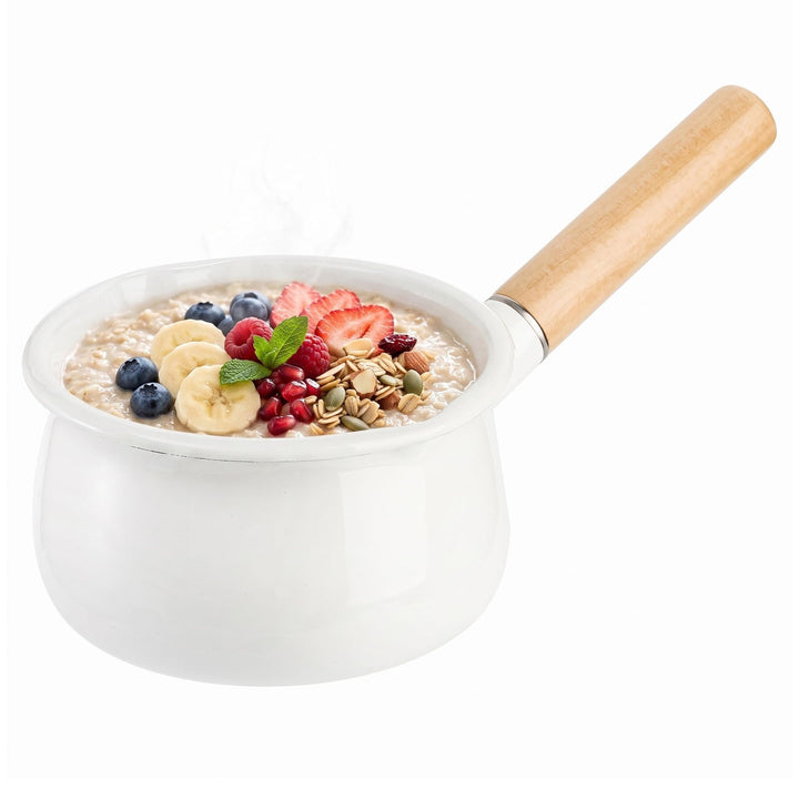 Jucoan Emaille-Milchtopf mit doppeltem Ausgiesser, kleiner Emaille-Kochtopf auf Stahl, Milchtopf, Bu