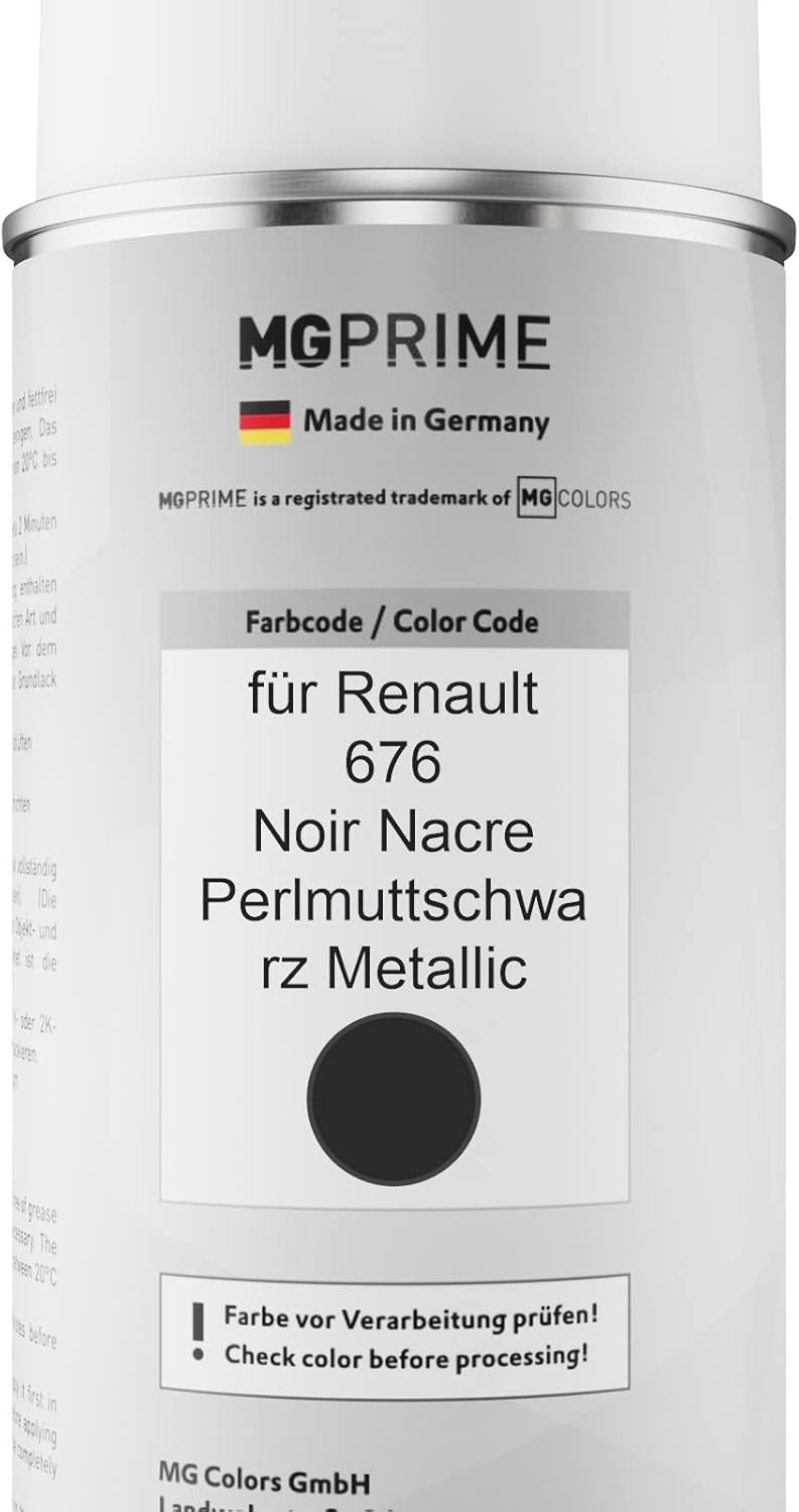MG PRIME Autolack Sprühdosen Set für Renault 676 Noir Nacre/Perlmuttschwarz Metallic Basislack Klarl