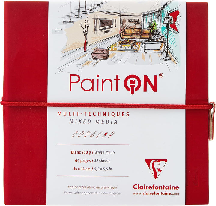 Clairefontaine 975430C - Skizzenbuch mit Fadenbindung, 64 Blatt Zeichenpapier PaintOn weiss, 14x14 c