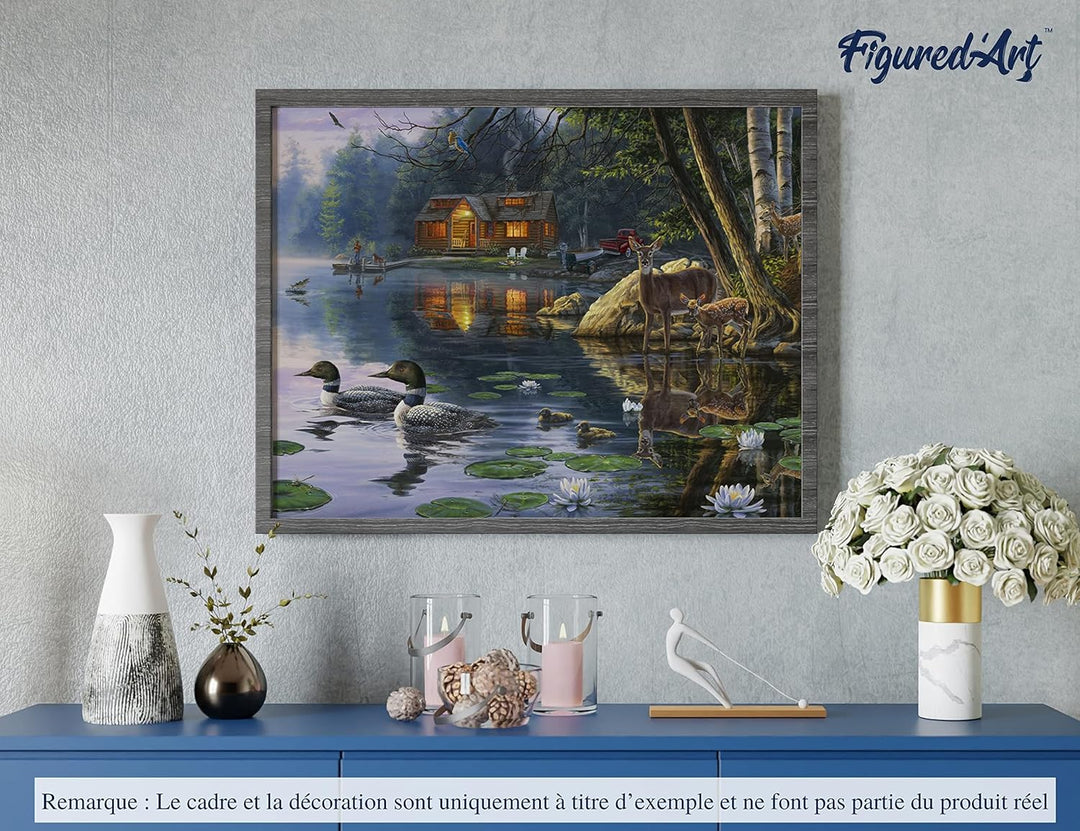 Figured'Art Malen Nach Zahlen Erwachsene Mit Rahmen Chalet am See - Paint by Numbers Basteln DIY Bas