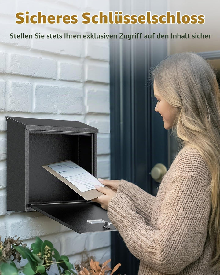 Uniclife Wandbriefkasten für Aussenbereich grosser Sicherheitsbriefkasten mit Schlüssel Postkasten f