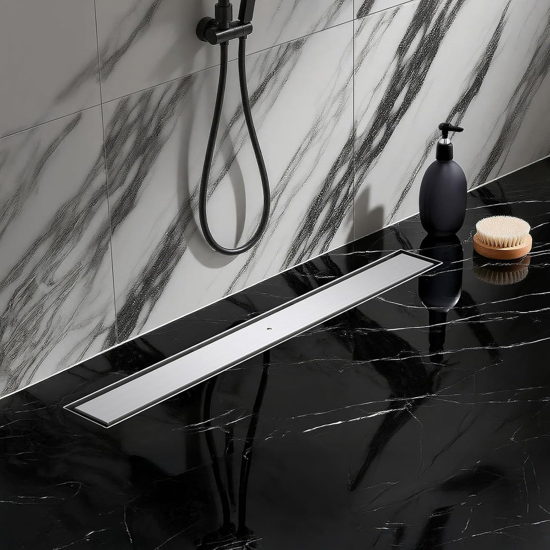 Duschrinne Befliesbar 60cm Gebürstet, 360° Siphon mit Geruchsstop und Haarsieb, 304 Edelstahl Ablauf