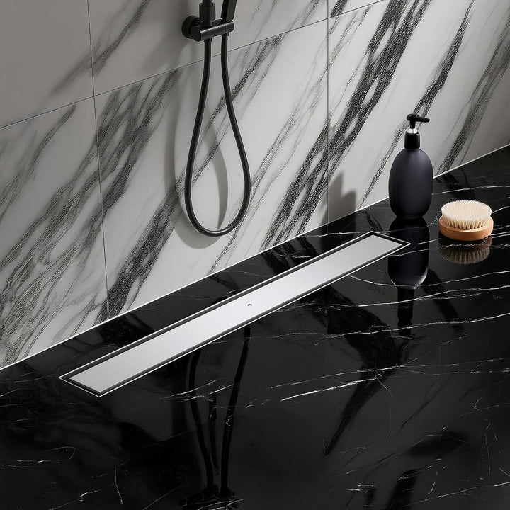 Duschrinne Befliesbar 60cm Gebürstet, 360° Siphon mit Geruchsstop und Haarsieb, 304 Edelstahl Ablauf