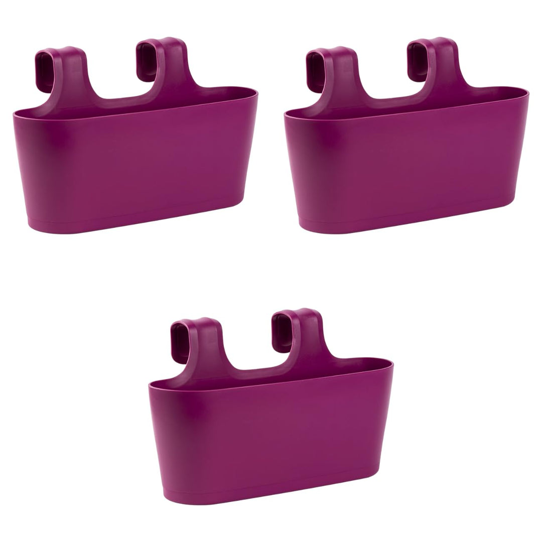 3X Blumenkasten oval Balkon Übertopf Pflanzkasten Blumentopf zum Hängen mit Wasserspeicher Farbe lil