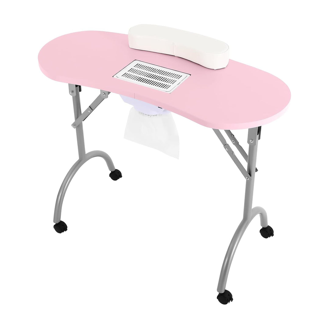 Nageltisch, Manikürtisch mit Absaugung, klappbar, 90 x 40 cm, 4 Rollen, Rosa