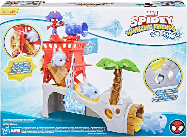 Marvel Spidey und Seine Super-Freunde – Water-Webs Spidey Insel Spielset mit Falltür, Rutsche, Netzk