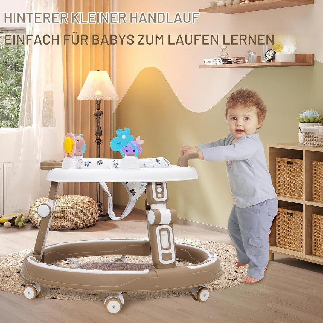 Baby Lauflernhilfe 5in1 mit Musikspielzeug, Fussstütze, 360-Grad-Stummschaltung, 6 Räder, 360° Rotat