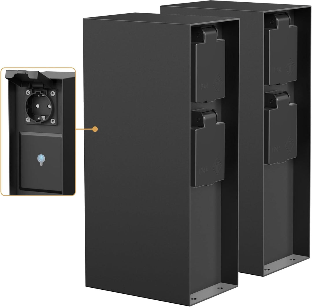 ledscom.de Garten Steckdosensäule POMI, Outdoor, IP44, Smart Home, WLAN, Alexa, 3-fach, schwarz, eck