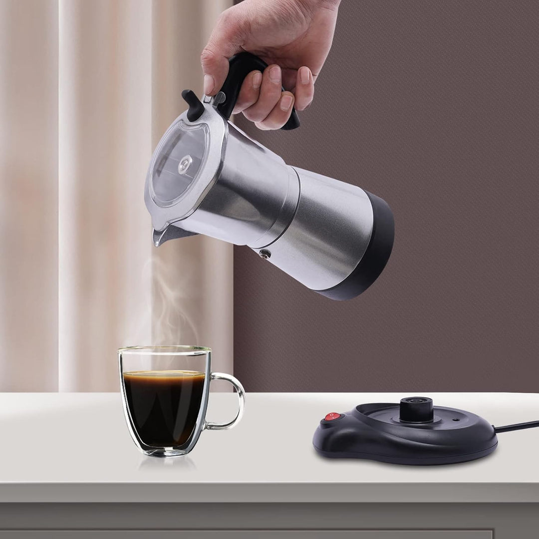 Espressokocher elektrisch für 6 Tassen,480W,tragbar, 300ml / 12.68oz Silbern, Silbern