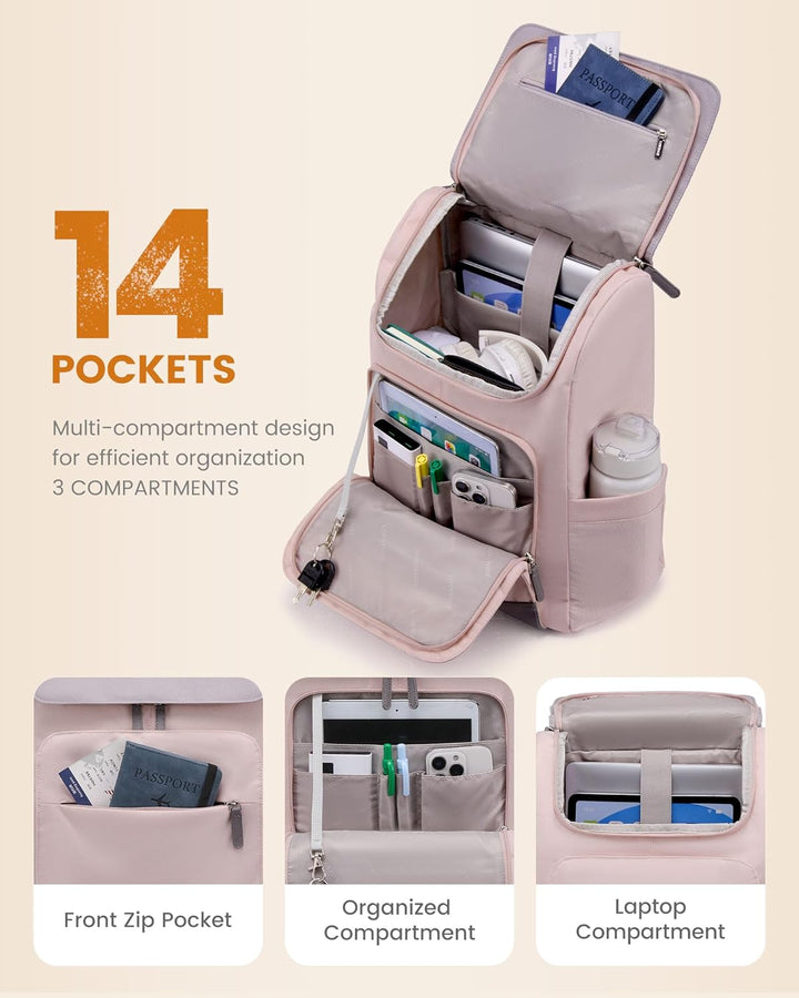 LOVEVOOK Rucksack Damen, 15,6 Zoll Laptop Schulrucksack Teenager Rosa Grau 15.6", Rosa Grau 15.6"