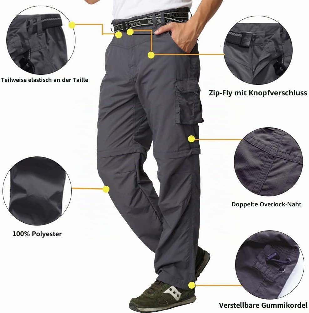 Herren Wanderhose Zip Off Leichte Atmungsaktiv Schnell Trockend Trekkinghose Abnehmbar Funktionshose