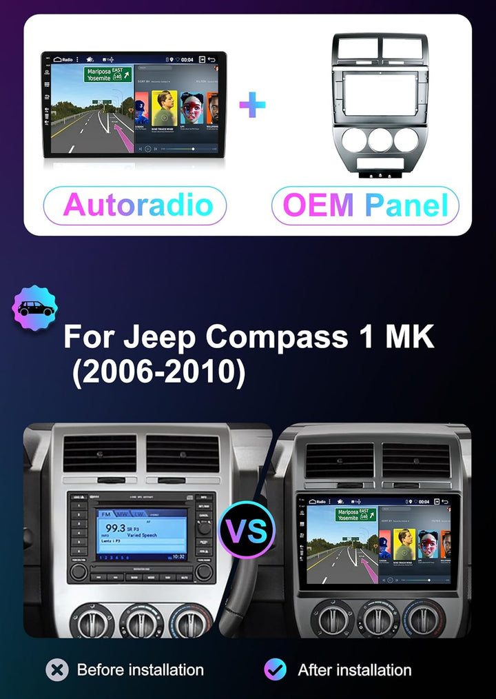 [6GB+128GB] Android 14 Autoradio für Jeep Compass 1 MK (2006-2010)-[Integriertes CarPlay/Android Aut