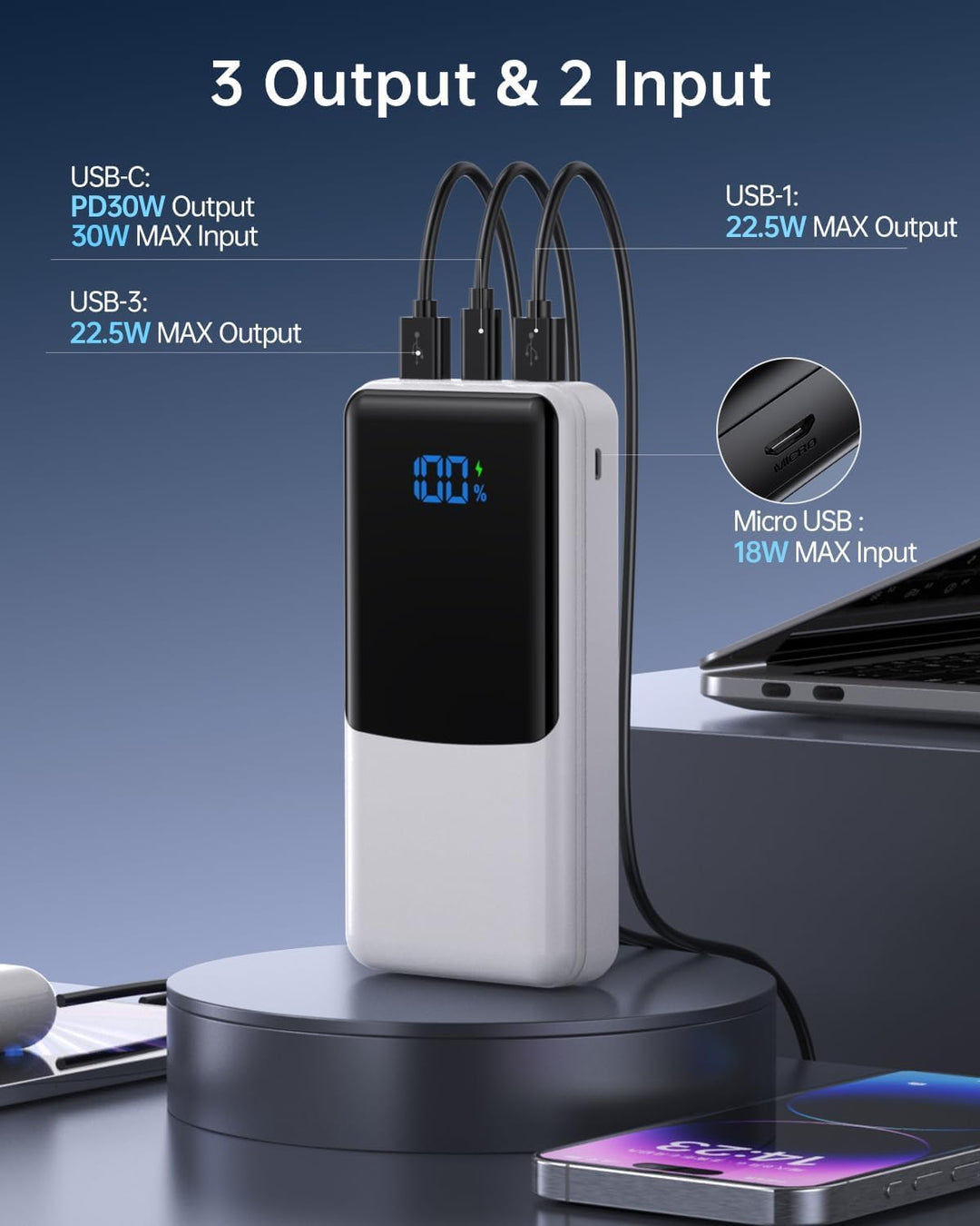 Coblob Power Bank, Powerbank USB C 27000mAh PD 30W QC4.0 Schnellladefunktion mit LED Display 2 Input