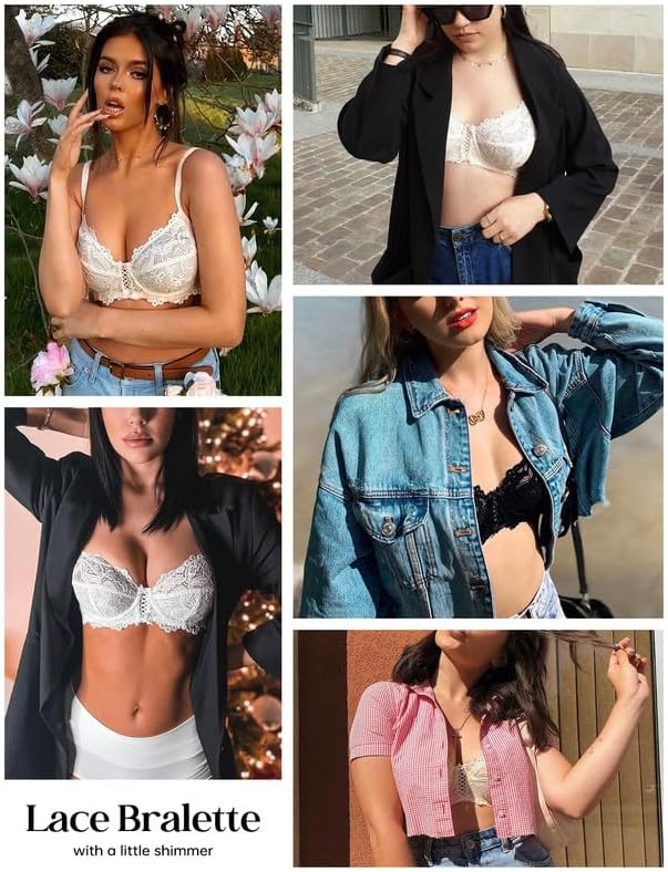 Wingslove Damen BH aus floraler Spitze Lace BH Bügel BH Ungepolstert Soft Cup Vollschalen 85C Rosa B