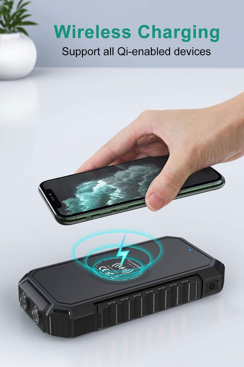 Solar Powerbank 26800mAh, Hiluckey Wireless Solar Ladegerät mit 4 Ausgängen USB C 3A Solar Power Ban