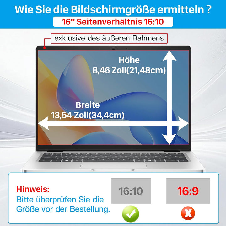STARY 360 °Sichtschutzfolie Laptop 16"16:10,Abnehmbarer 16"Blickschutzfolie | Anti Blaulicht Blendsc
