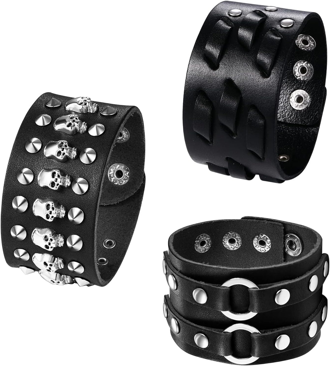 OIDEA 3PCS Herren Leder Armband Set (Punk Rock Stil 4.1cm-5cm Breite Gross geflochtene handgefertigt