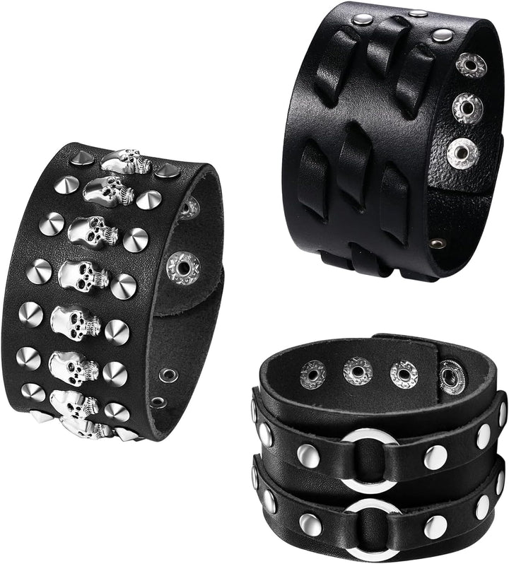 OIDEA 3PCS Herren Leder Armband Set (Punk Rock Stil 4.1cm-5cm Breite Gross geflochtene handgefertigt
