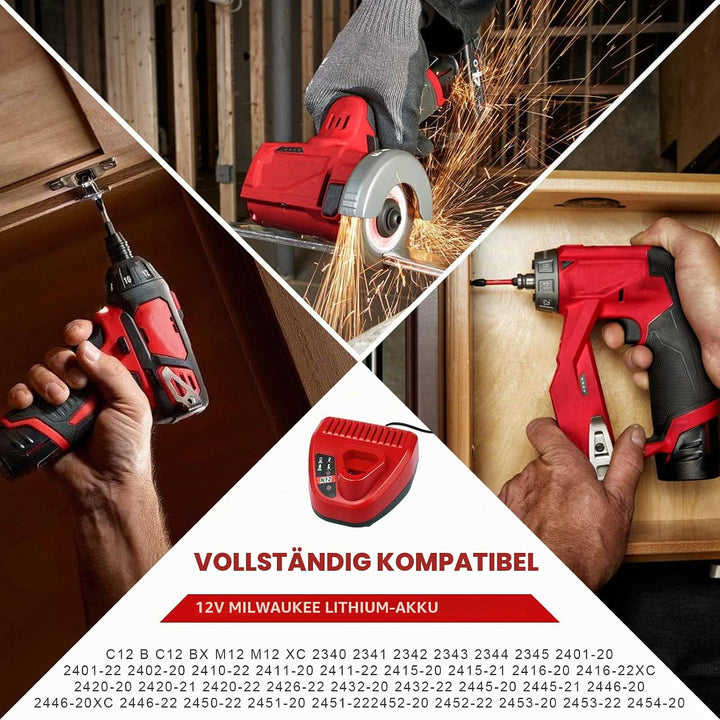 ASUNCELL M12 Ladegerät für Milwaukee 12V Akku, Ersatzladegeräte Kompatibel mit Milwaukee Akku M12 M1