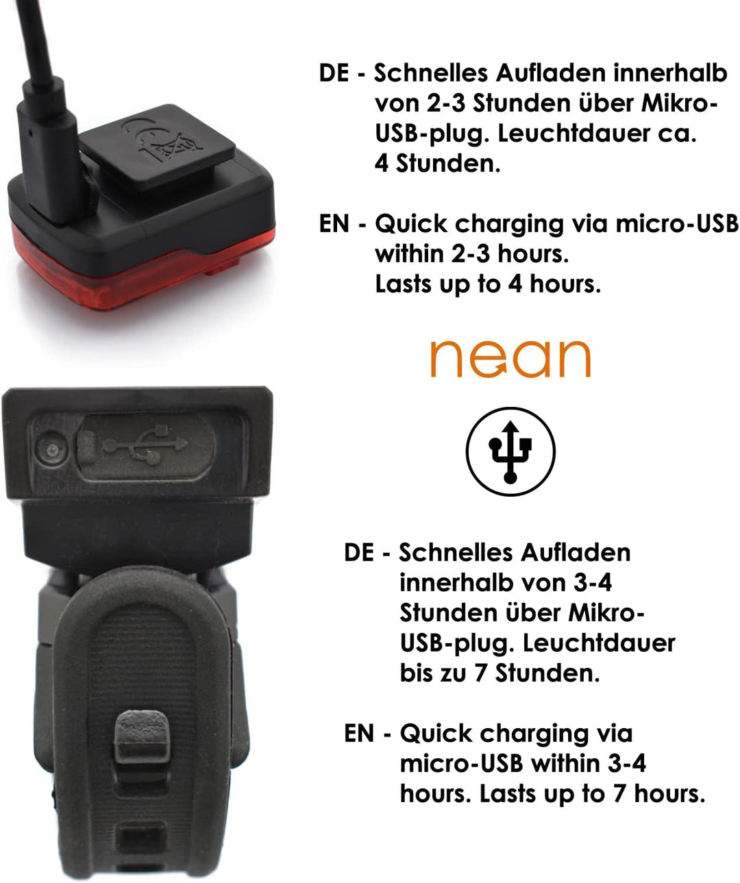 nean LED Akku Fahrradlicht Beleuchtungsset mit StVZO, 30 LUX 5 Candela, Fahrradlampe, Fahrrad Frontl
