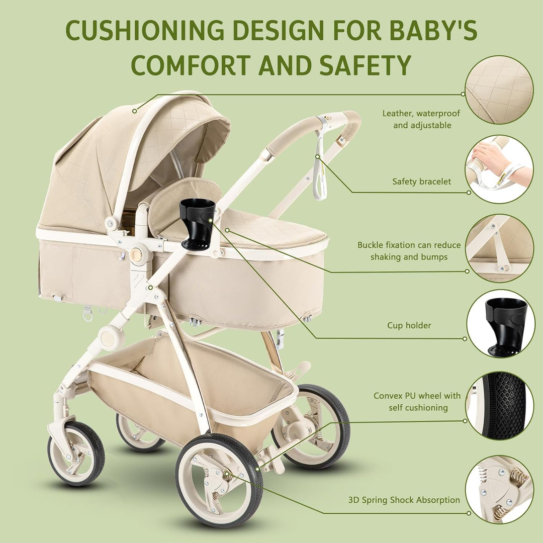Zkiprm 3-in-1-Kinderwagen, 3-in-1-Reisesystem mit Autositz, mit Regenschutz, Aluminiumrahmen, Stadtw