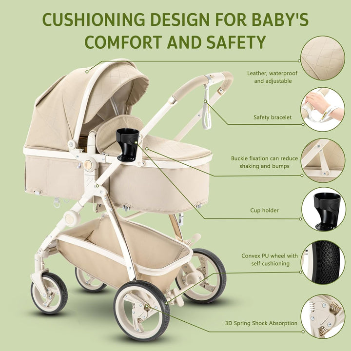 Zkiprm 3-in-1-Kinderwagen, 3-in-1-Reisesystem mit Autositz, mit Regenschutz, Aluminiumrahmen, Stadtw
