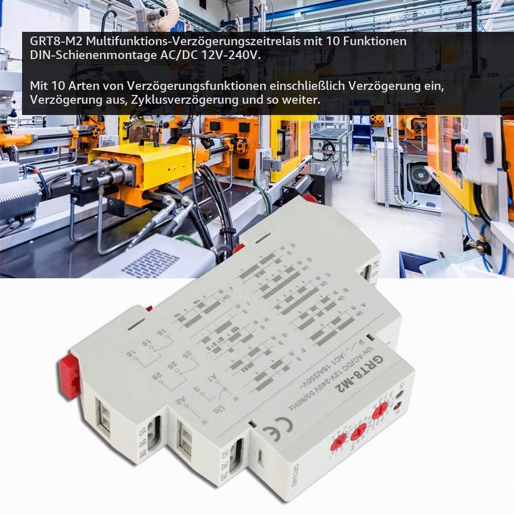 Verzögerungsrelais AC/DC 12V-240V Zeitrelais mit 10 Funktionen für DIN-Schienenmontage GRT8-M2 AC/DC