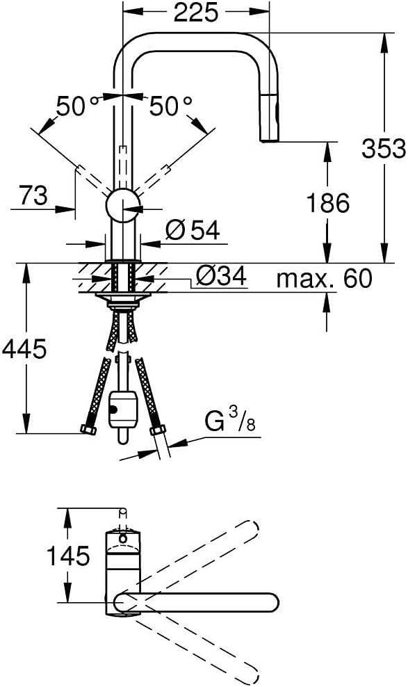 Grohe Spültisch-Einhebelmischer Minta warm ss g, herausz. Dual-Brause, U-Ausl.