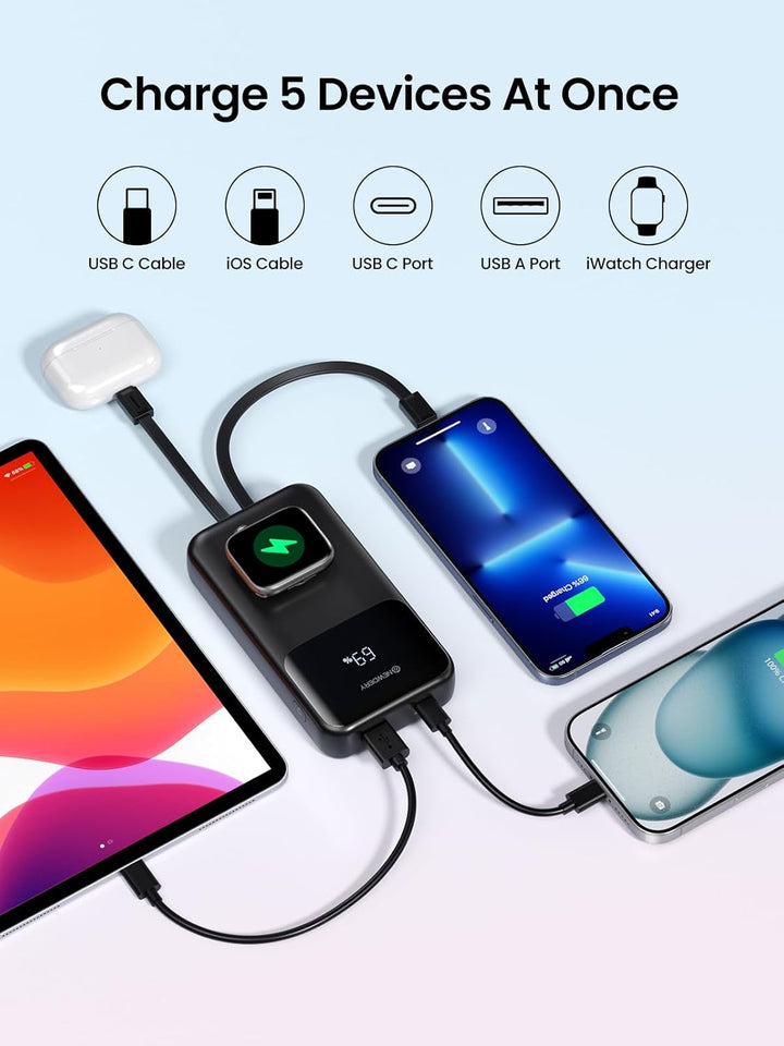 NEWDERY Powerbank für Apple Watch & iPhone Ladegerät 20000mAh Drahtloses Ladestation Power Bank, Sch