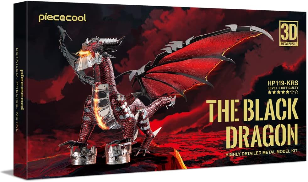 Piececool 3D-Metallmodellbausätze, schwarzer Drachenkönig, Bastel-3D-Puzzles für Erwachsene, Denkspo