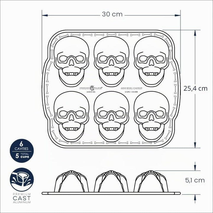 Nordic Ware Spuk Totenkopf-Muffins, Aluminium, Bronze, Haunted Skull Cakelet Pan Pfanne, Pfanne