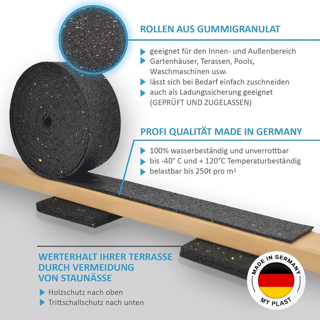 My Plast® Terrassenpads Rolle [10 Meter x 50mm x 8mm] Gummigranulat-Rolle - Bautenschutzmatte Unterl
