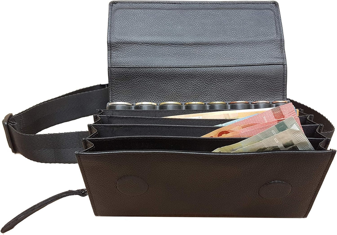 CLAIRE-FONCET Leder Kellnertasche, Kellnergeldbörse, Kellnergeldbeutel, Inkl. Euro-8 Geldmünszen-Gel