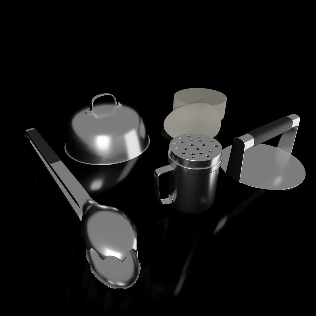 Smash Burgerpresse Edelstahl Set, Burgerpresse, Grillzange BBQ, Schmelzhaube Begiessdeckel, Burgerwe
