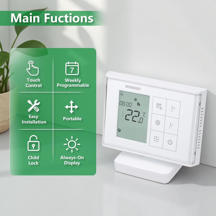 Wengart Wireless Thermostat WG010RF,Batteriebetrieben mit Empfänger,Wöchentliche Programmierung,Kein