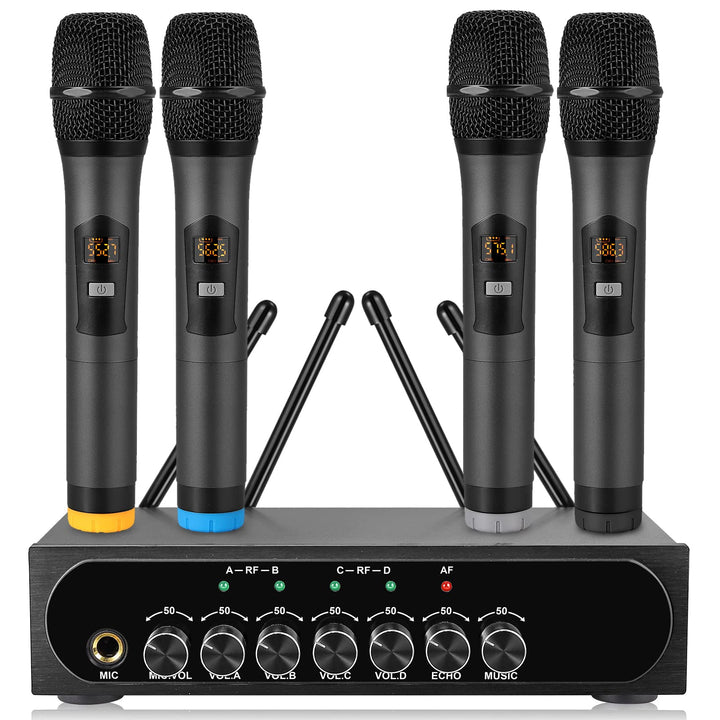 LiNKFOR 4 x UHF Mikrofon drahtloses UHF 4 Kanal Mikrofonsystem mit 4 drahtlosen Handmikrofonen, 50 *