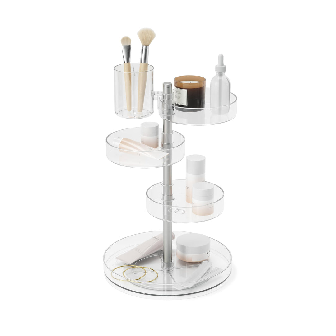 Umbra Pirouette Kosmetik Organizer mit drehbaren Fächern, Polystyrene, Transparent/Nickel, Einheitsg