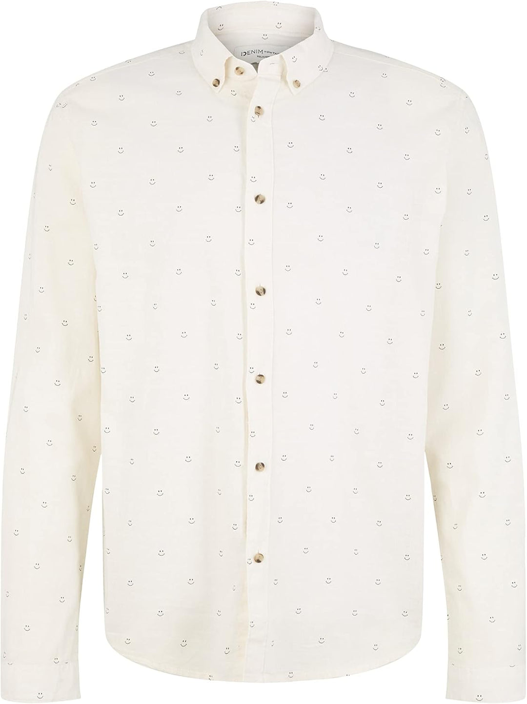 TOM TAILOR Denim Herren Hemd mit Muster M 31384 - White Smiley Print, M 31384 - White Smiley Print