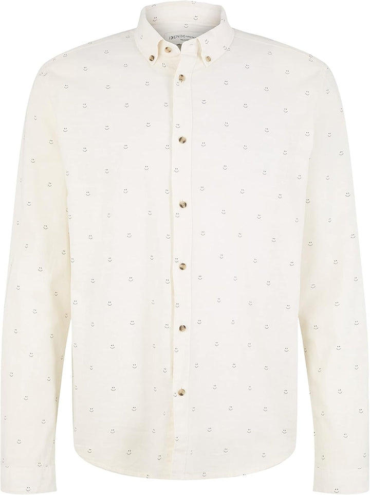 TOM TAILOR Denim Herren Hemd mit Muster M 31384 - White Smiley Print, M 31384 - White Smiley Print