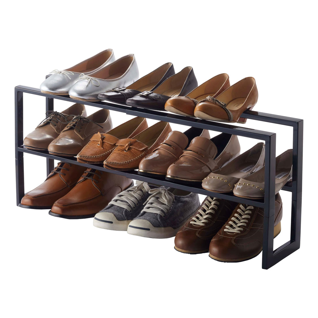 YAMAZAKI Extendable shoe rack 2 tier für Schuhe - Line - black Schwarz Single, Schwarz Single