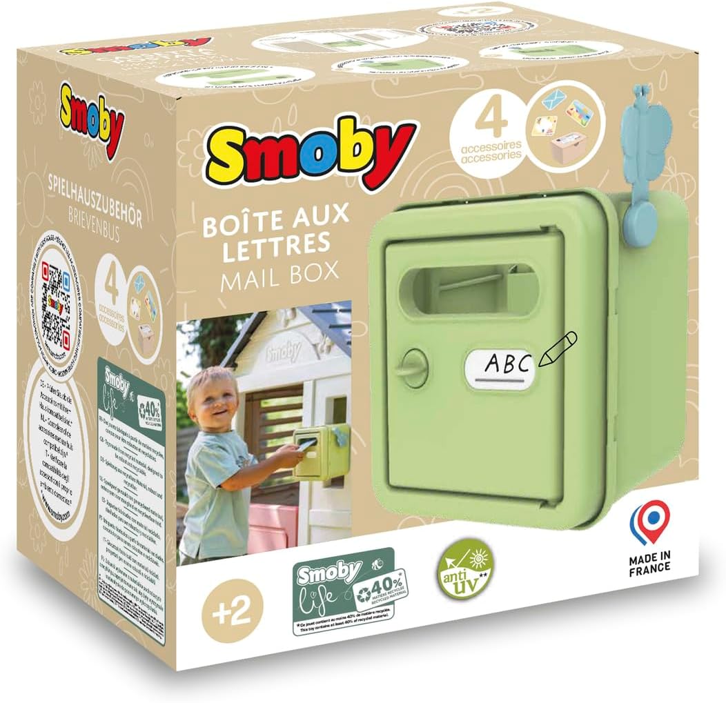 Smoby Life – Briefkasten – Spielhaus-Zubehör – Enthält Paket, Karte, Einladung und Umschlag – Recyce