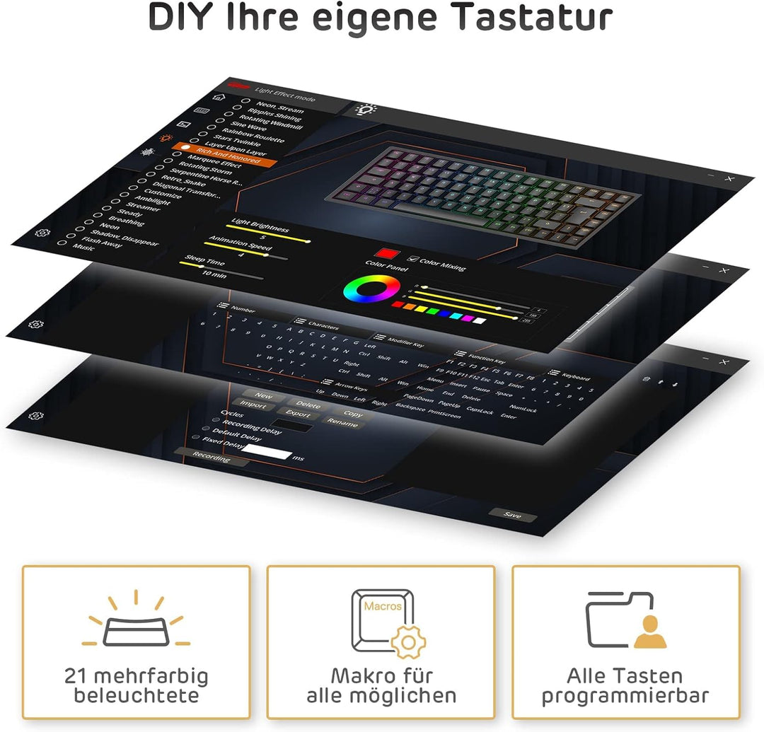 RK ROYAL KLUDGE RK84-DE 75% Gaming-Tastatur, 85 Tasten Kompakte TKL , Bluetooth Mechanische , Roter