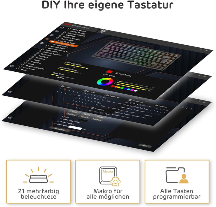 RK ROYAL KLUDGE RK84-DE 75% Gaming-Tastatur, 85 Tasten Kompakte TKL , Bluetooth Mechanische , Roter