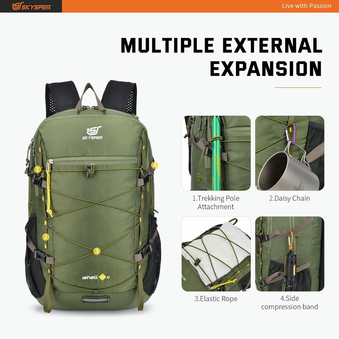 SKYSPER ISHELL 30 Faltbarer Rucksack 30L Ultra-leicht Tagesrucksack Verstaubar Daypack Wasserfest Wa