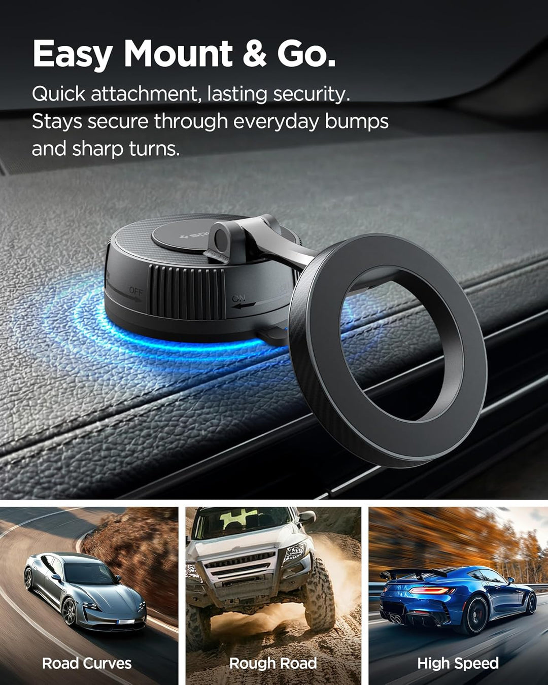 Spigen VacuumLock Magnetische MagSafe Handyhalterung Auto, 3 Fach Verstellbar, 360° Drehbar, Starke
